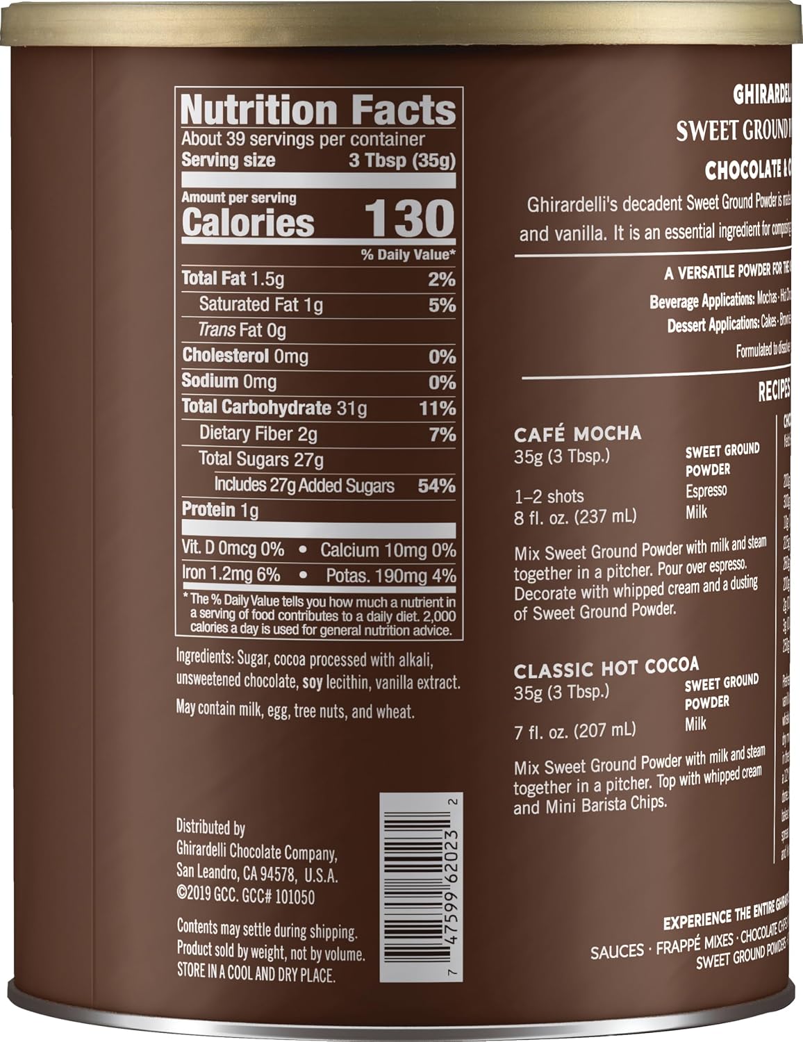 Chocolate caliente Ghirardelli 1,36 Kg. Sweet Ground powder